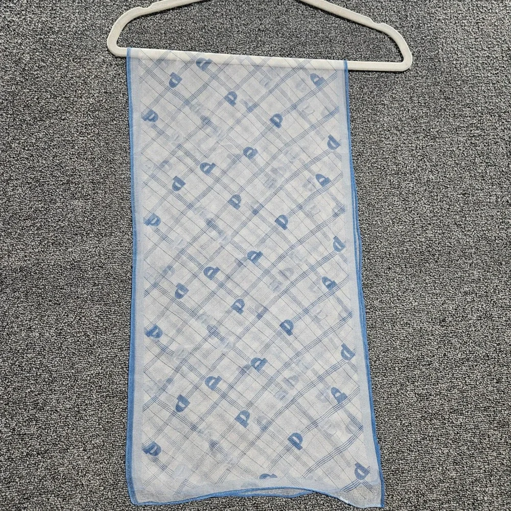 Blue White Plaid‎ Logo Print Sheer Rectangular Neck Scarf Neckerchief 13x26